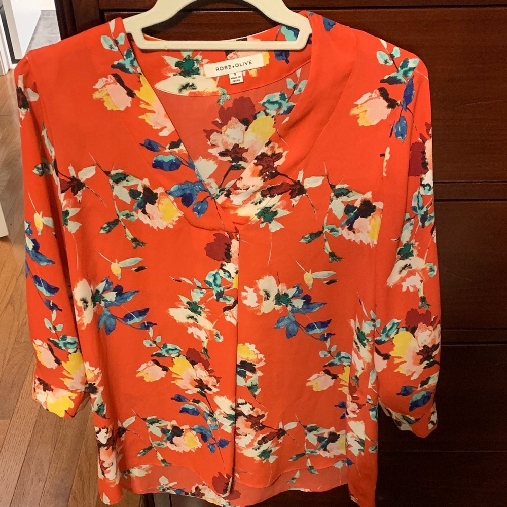 Rose & Olive Vibrant Floral Blouse - Red and Blue